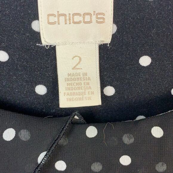Chico’s Black & White Asymmetrical Ruffled Polka Dot Tunic Top Size 2 L/12 - Picture 3 of 6